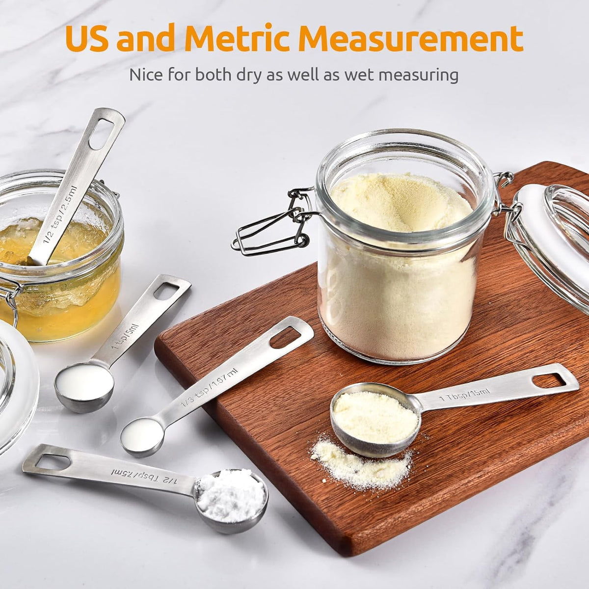 U-Taste 18/8 Stainless Steel Measuring Spoons Set of 8: 1/4 Tsp, 1/2 Tsp, 1 Tsp, 1/2 Tbsp, 1 Tbsp for Kitchen Dry and Liquid Ingredients