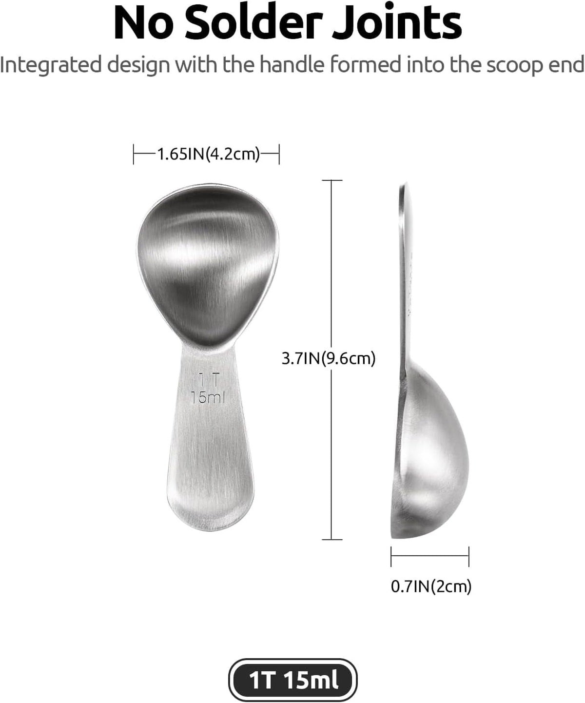 U-Taste 18/8 Stainless Steel Coffee Scoop, Durable Metal Measuring Spoon for Ground Coffee, Short Handle Tablespoon Scooper, 1 Tbsp Scoop Set of 2