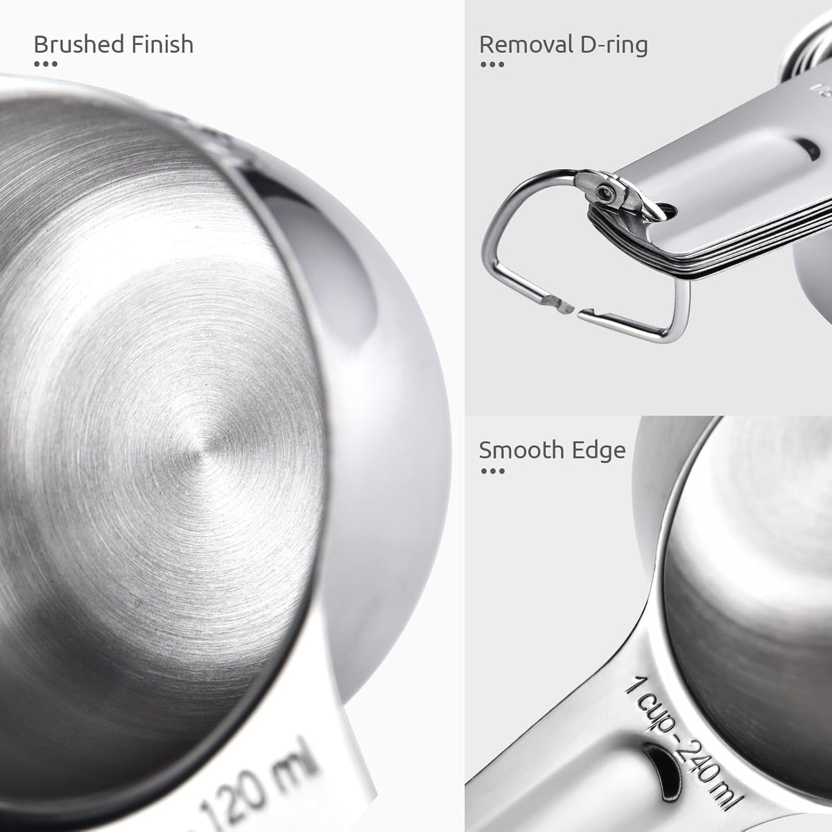 U-Taste Measuring Cups and Spoons Set, 18/8 Stainless Steel Kitchen Gadgets for Cooking Baking, 6 Metal Measure Cups, 6 Measuring Spoons and 2 D-Rings