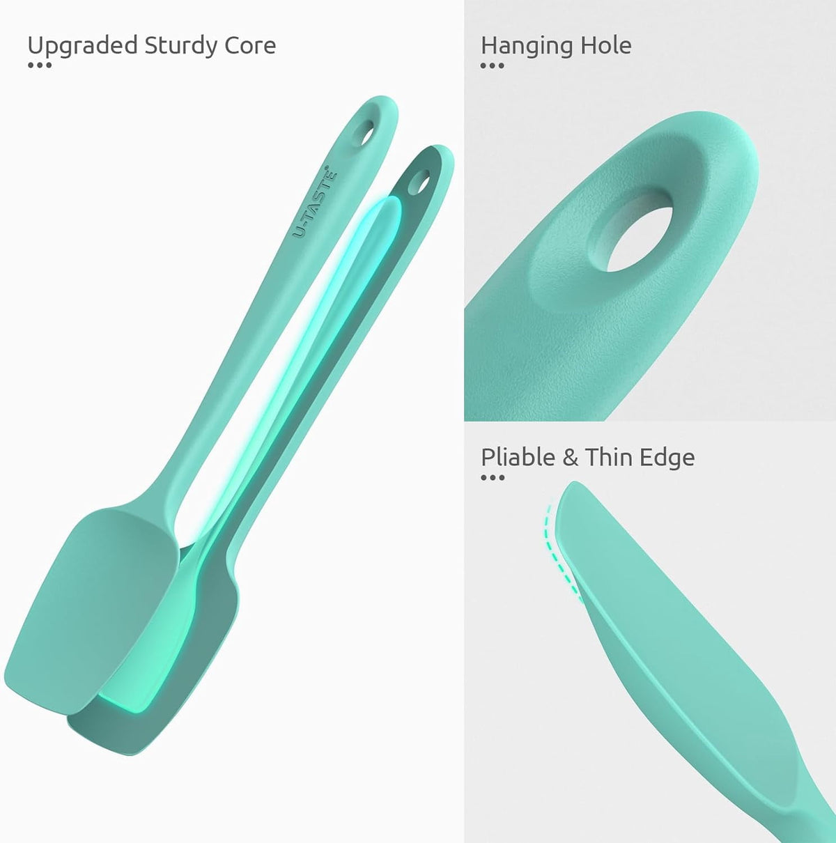 U-Taste Silicone Spatula Set of 3, 600°F High Heat Resistant Kitchen Cooking Utensils Baking Supplies, Food Grade Seamless Rubber Scraper, Multicolor