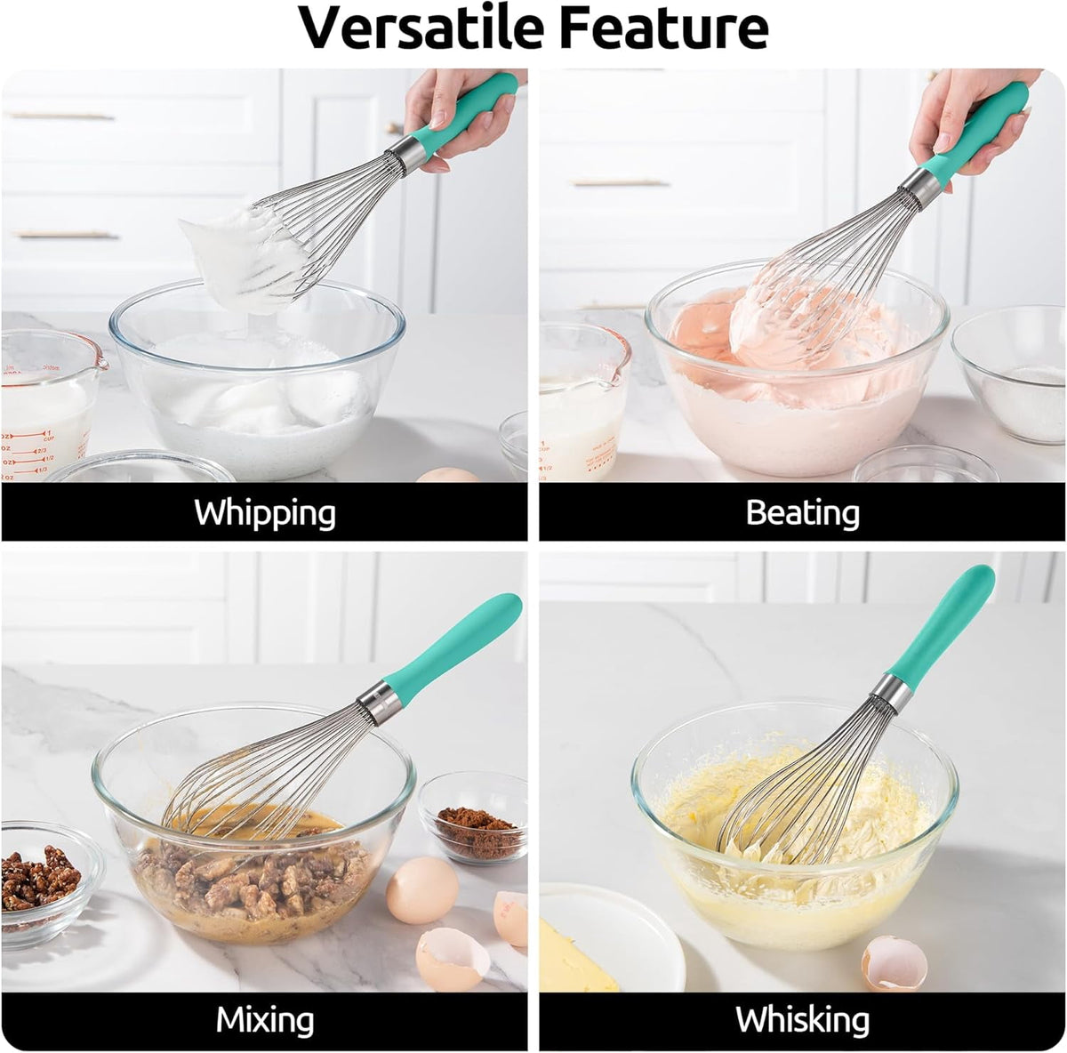 U-Taste Kitchen Wire Whisk for Cooking, 18/10 Stainless Steel Egg Beater with 12 Wires, Baking Tool for Whisking Mixing Stirring Blending, L, Aqua Sky