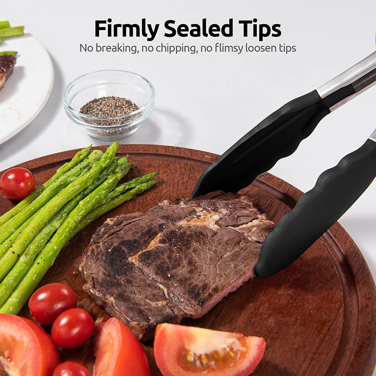 U-Taste Kitchen Tong for Cooking, 480ºF Heat-Resistant Non Stick Silicone Tips, Long Large Rubber Food Tong for Serving Grilling BBQ, 12in, Black