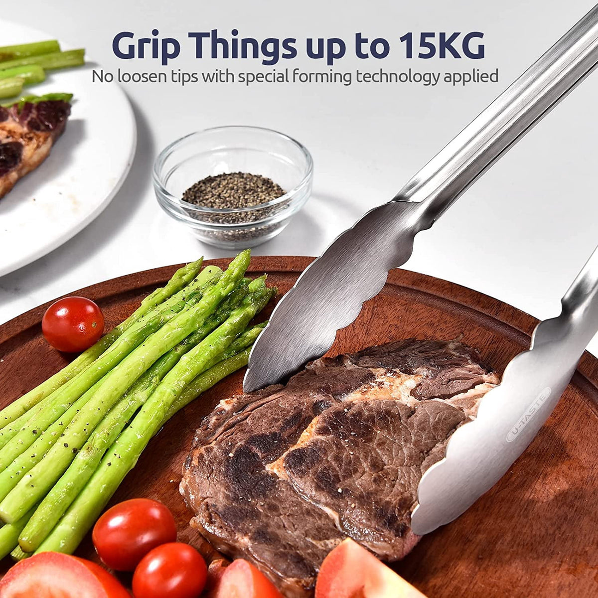 U-Taste 18/8 Stainless Steel Kitchen Tong for Cooking, Extra Long Large Food Tong for Outdoor BBQ Grilling, Non Slip Silicone Handle, 16in, Blue