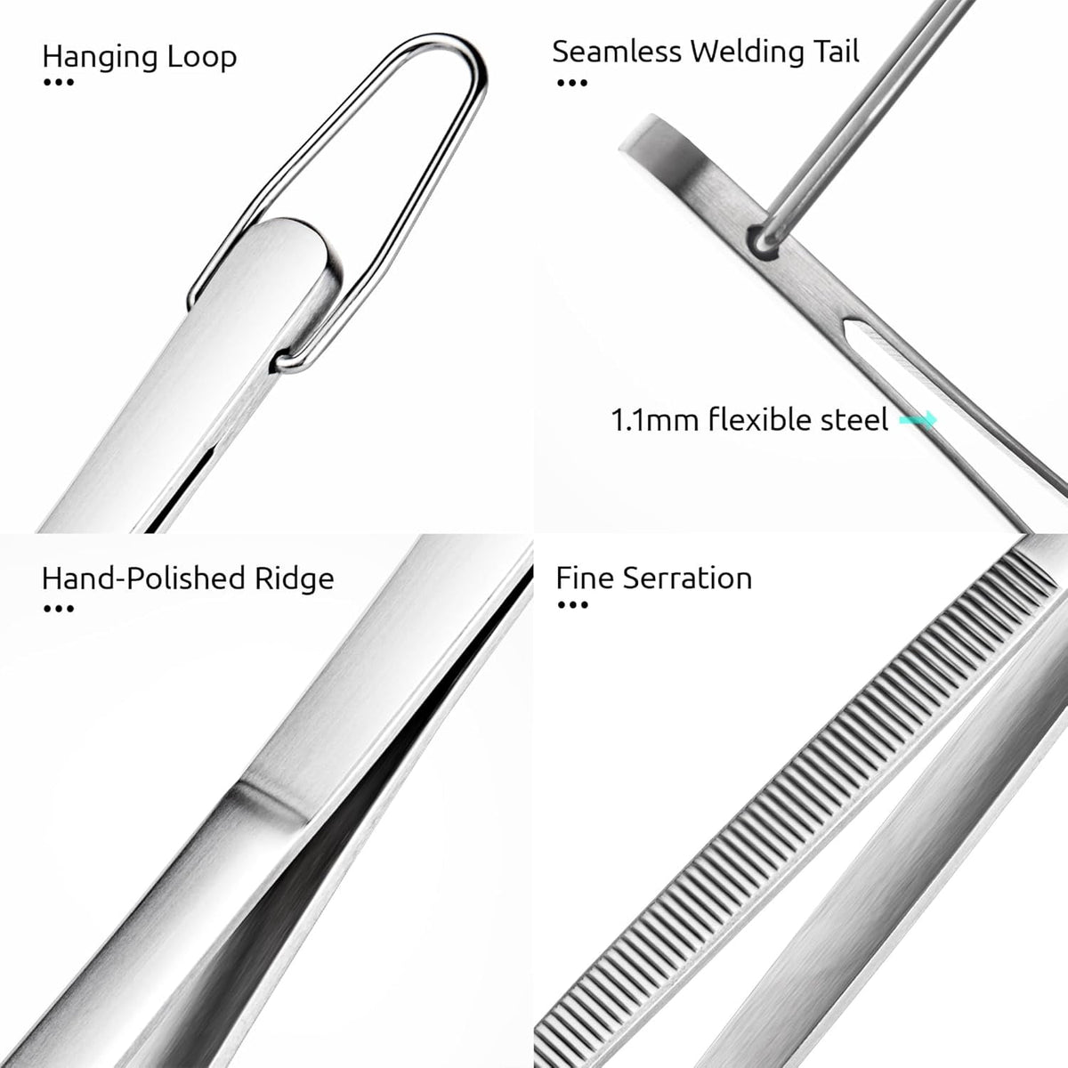 U-Taste Kitchen Cooking Tweezers, 18/8 Stainless Steel Food Grade Metal Food Tong Set, Non Slip Tips for Plating Serving Grill, 10in/Round+Pointed Tip