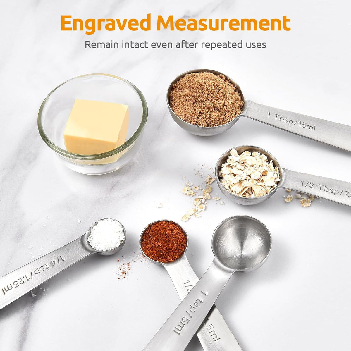 U-Taste 18/8 Stainless Steel Measuring Spoons Set of 8: 1/4 Tsp, 1/2 Tsp, 1 Tsp, 1/2 Tbsp, 1 Tbsp for Kitchen Dry and Liquid Ingredients