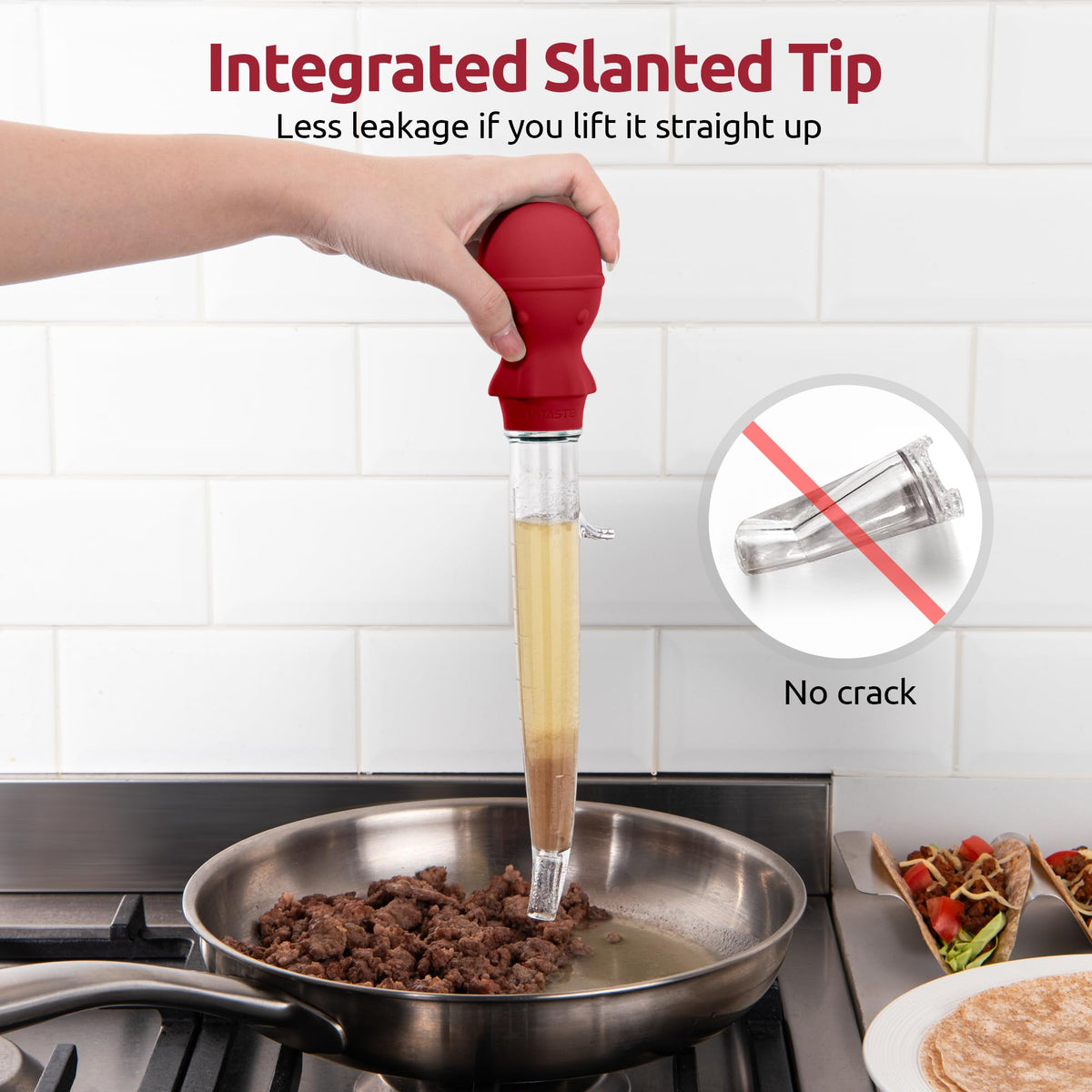 U-Taste 1.5oz Angled Turkey Baster for Cooking, 228.2°F Heat Resistant Food Grade Tritan & Silicone Octopus Bulb Baster, with a Cleaning Brush, Red