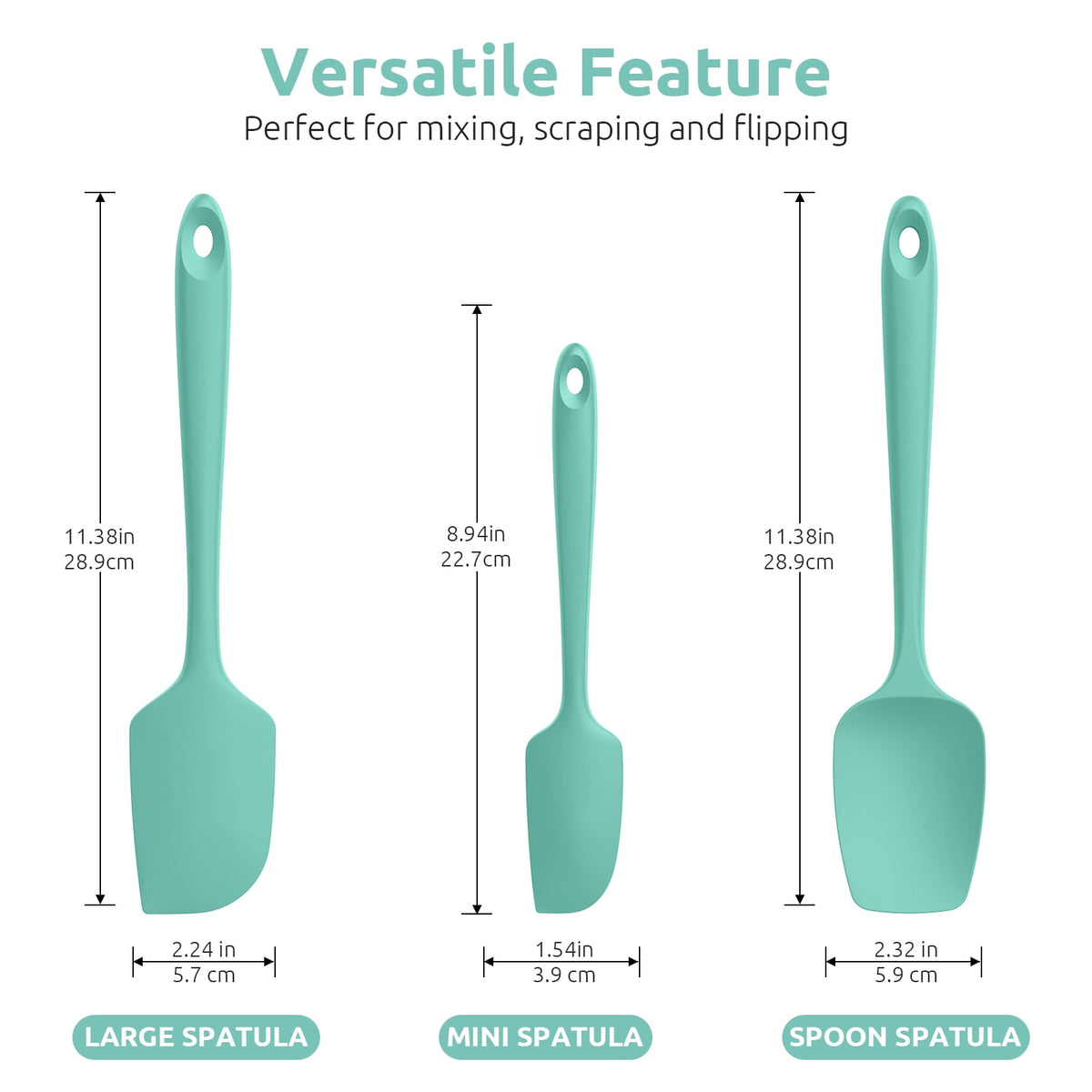U-Taste Silicone Spatula Set of 3, 600°F High Heat Resistant Kitchen Cooking Utensils Baking Supplies, Food Grade Seamless Rubber Scraper, Aqua Sky