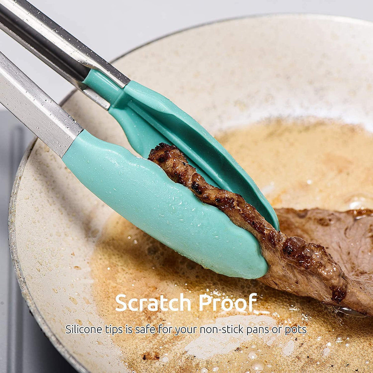 U-Taste 480ºF Heat-Resistant Kitchen Tongs for Cooking, Silicone Tong Utensils Set for Food Serving, Rubber Salad/Grill/BBQ Tongs, 7/9/12in, Aqua Sky