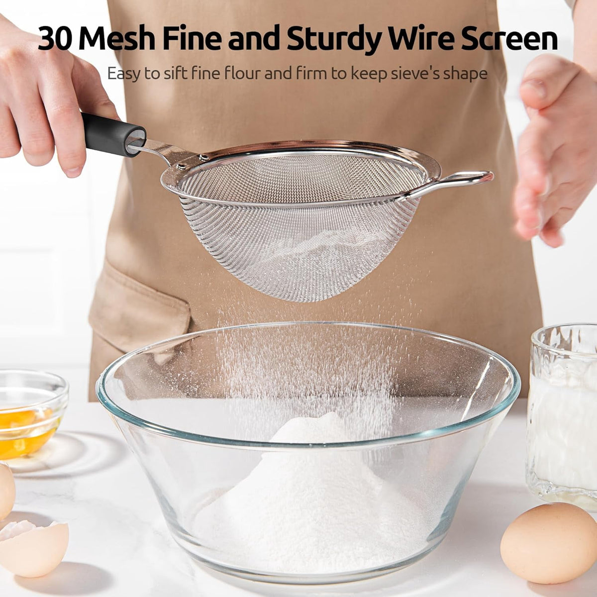 U-Taste Fine Mesh Strainer, 18/8 Stainless Steel Sieve Food Strainer, Kitchen Metal Colander for Rinsing Rice/Quinoa/Flour/Berry Seed, 4.73in, Black