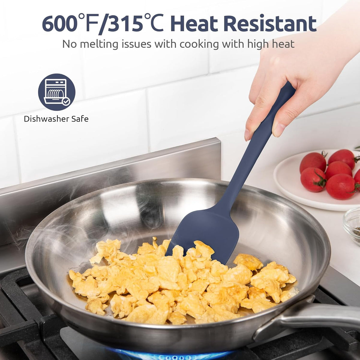 U-Taste 600ºF Heat Resistant Silicone Cooking Spoons Set, Baking Spoon Spatula & Cooking Scoop Spoonula, Kitchen Utensils for Serving, Midnight Blue