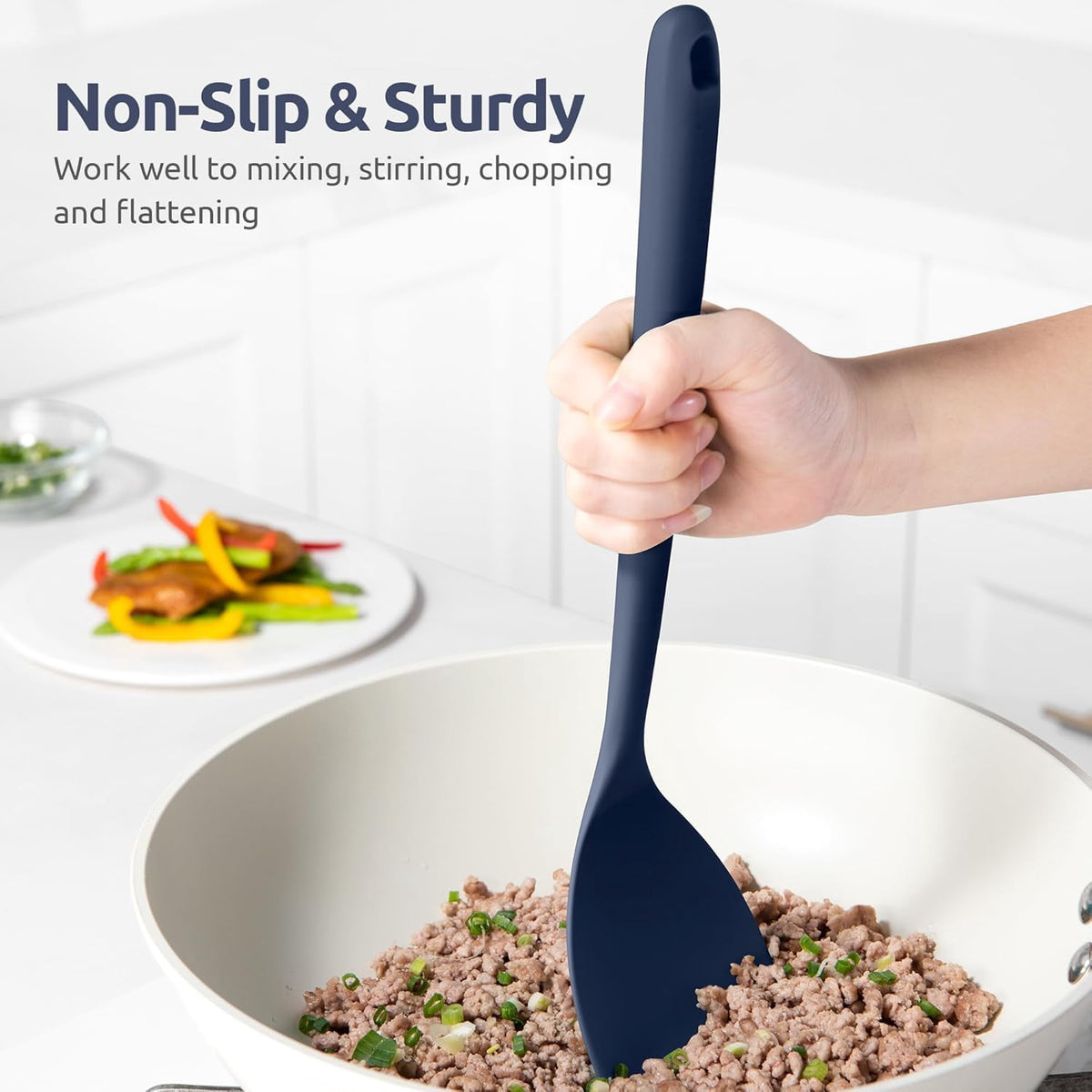 U-Taste 600ºF Heat Resistant Wok Spatula: Silicone Stir Fry Cooking Utensils with Flexible Edge & Sturdy Core, 13.76" Long 3.63" Wide , Midnight Blue