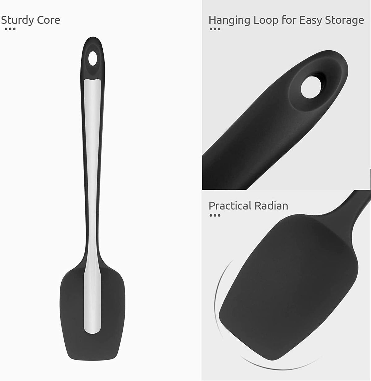 U-Taste Silicone Spoon Spatula, 600ºF High Heat Resistant Kitchen Spoons for Cooking Mixing Stirring, 11.38in Food Grade Rubber Spoonula Scoop, Black