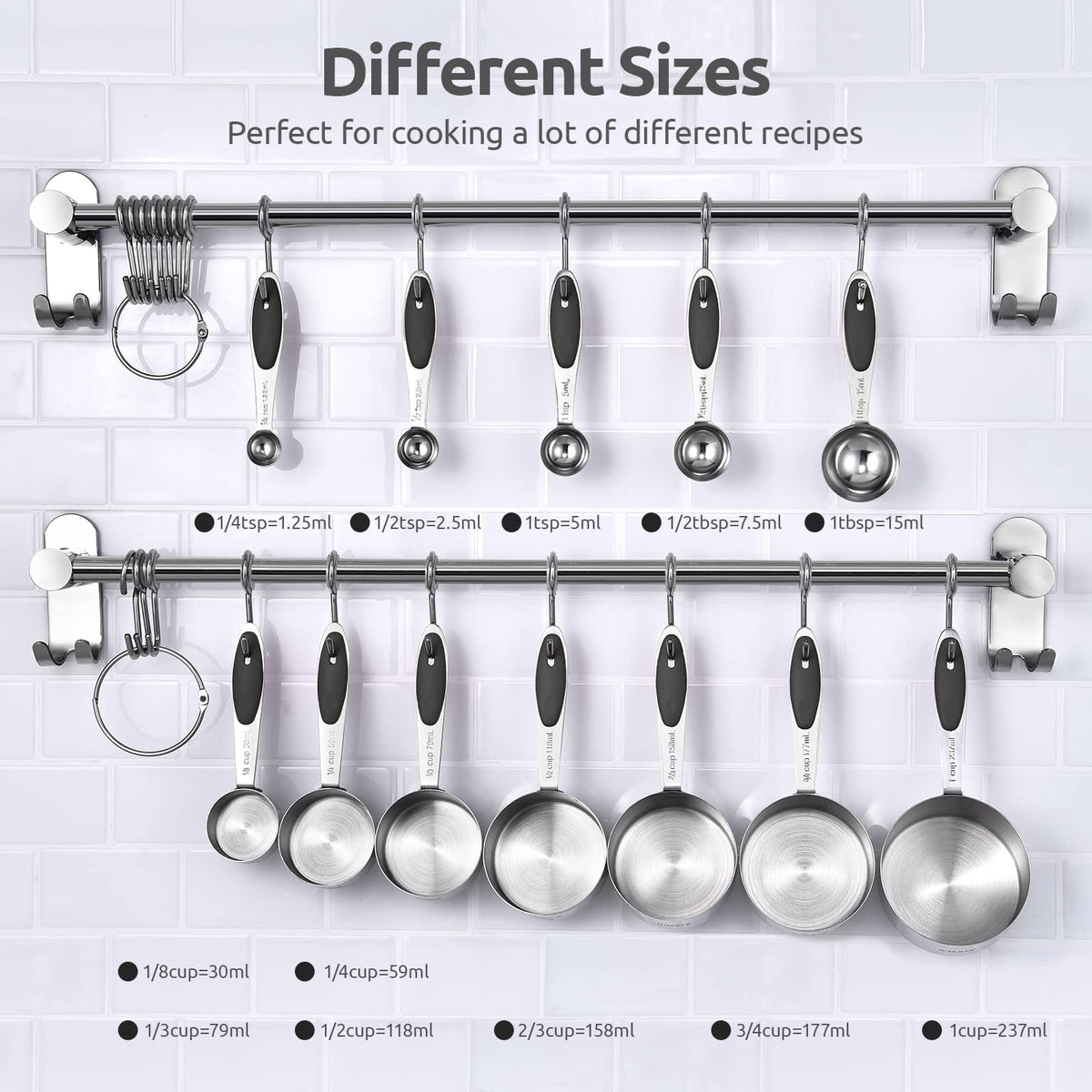 U-Taste 18/8 Stainless Steel Measuring Cups and Spoons Set, Metal Stacking Measure Set for Baking Cooking, Reinforced Welded Joints, 12Pcs, Black