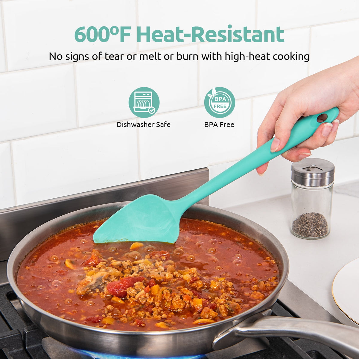 U-Taste Silicone Spatula Set of 3, 600°F High Heat Resistant Kitchen Cooking Utensils Baking Supplies, Food Grade Seamless Rubber Scraper, Aqua Sky