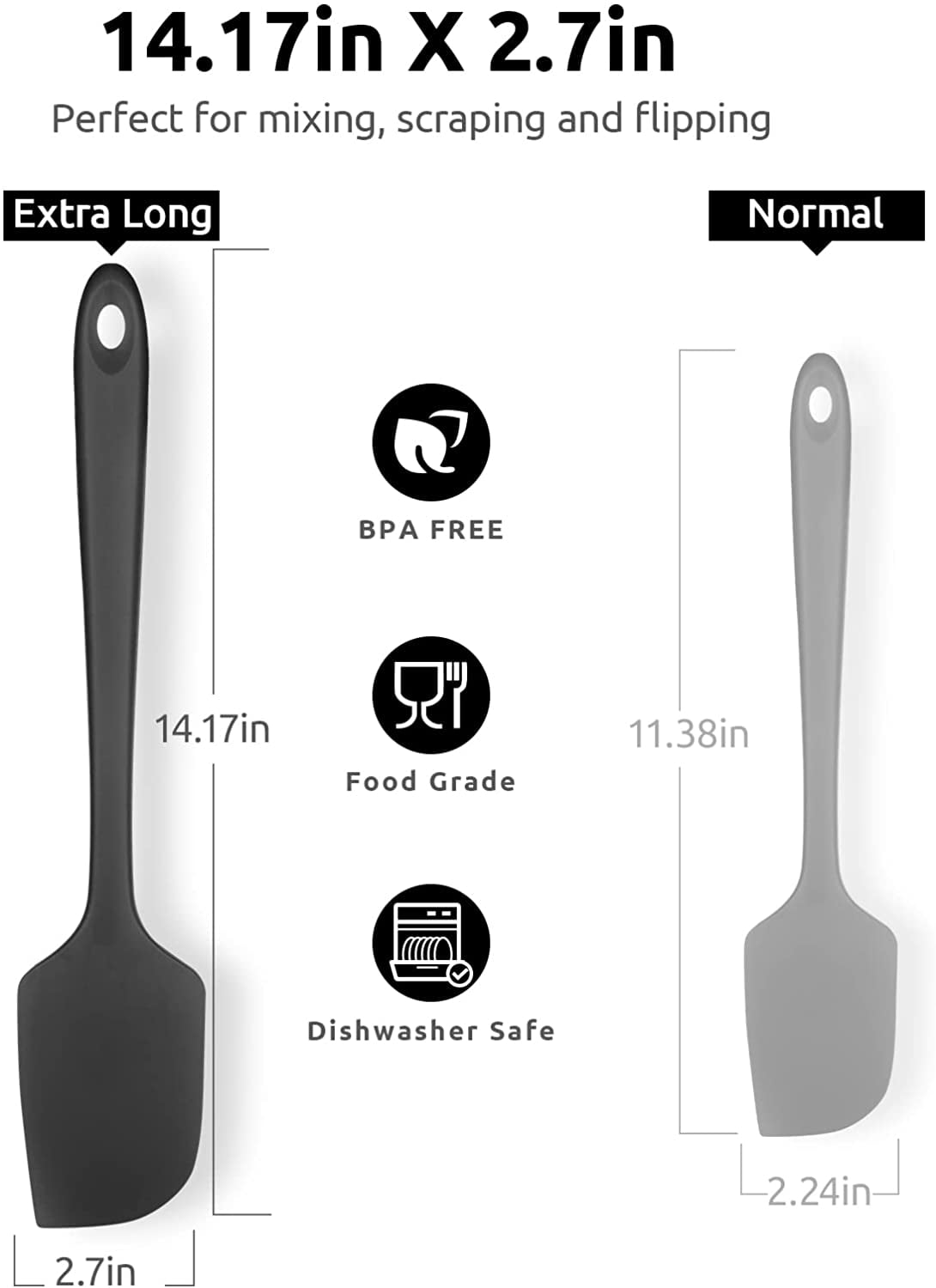 U-Taste 14in Extra Large Silicone Spatula, 600°F Heat Resistant Food Grade, Flexible Rubber Bowl Scraper for Kitchen Baking Cooking Mixing, Black