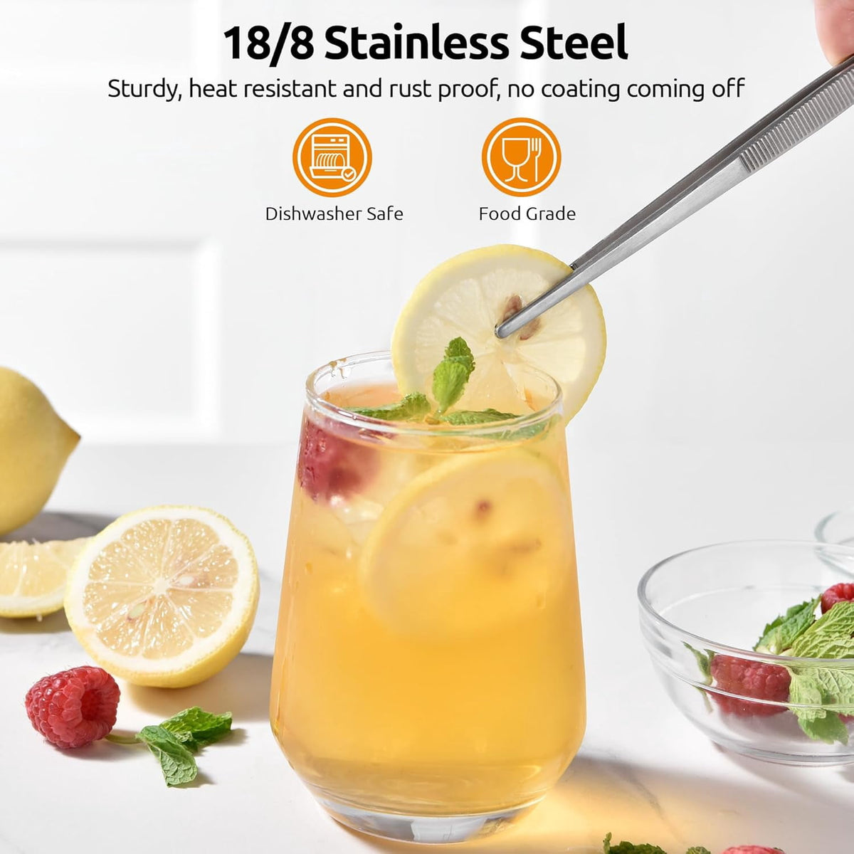 U-Taste Kitchen Cooking Tweezers, 18/8 Stainless Steel Food Grade Metal Food Tong, Non Slip Tips for Plating Serving Grilling, 8+10+12in/Pointed Tip