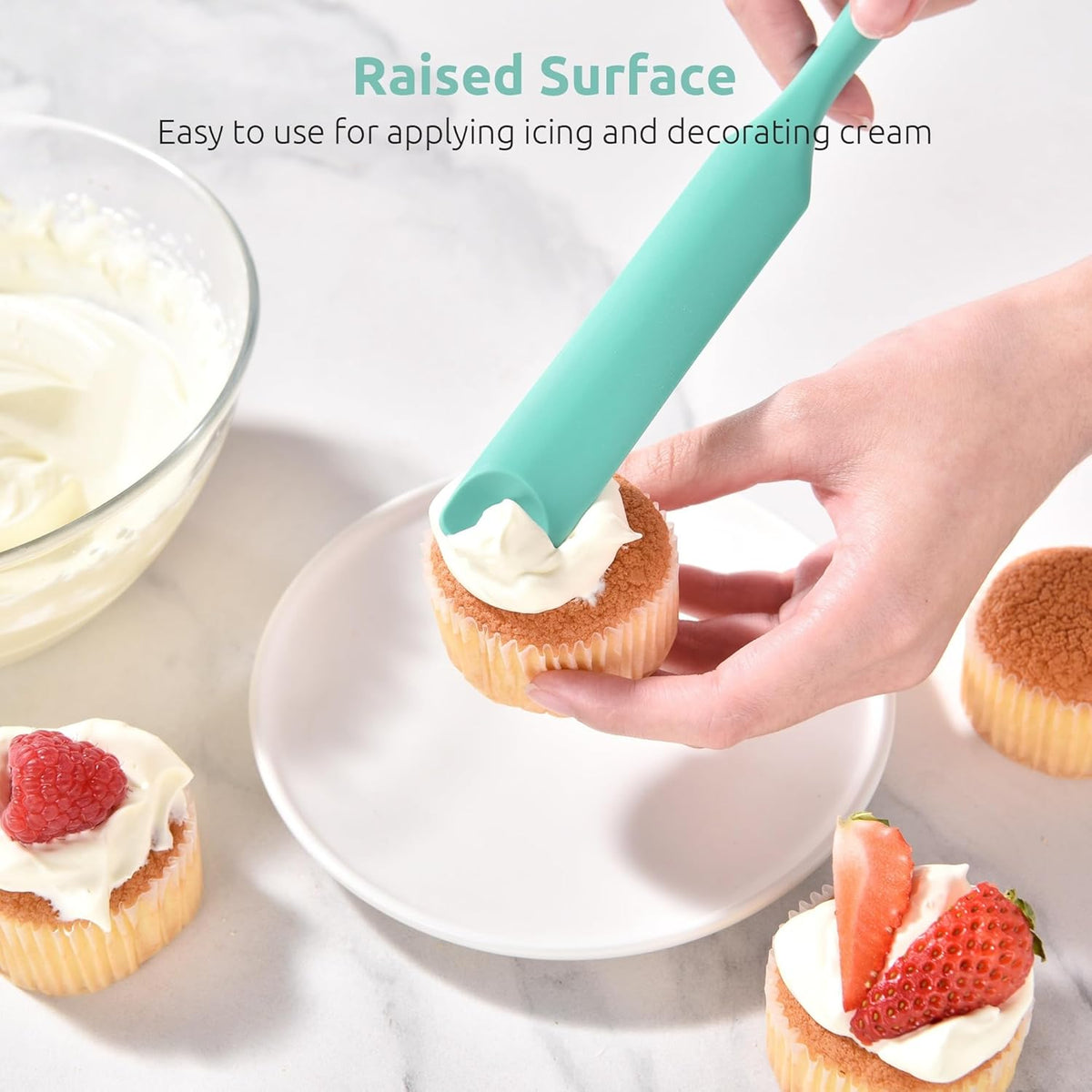 U-Taste Silicone Jar Spatula for Sourdough Starter: Long Skinny Food-Grade Jam Spreader, Sturdy Stirring Stick with Flexible Spoon Tip, Aqua Sky
