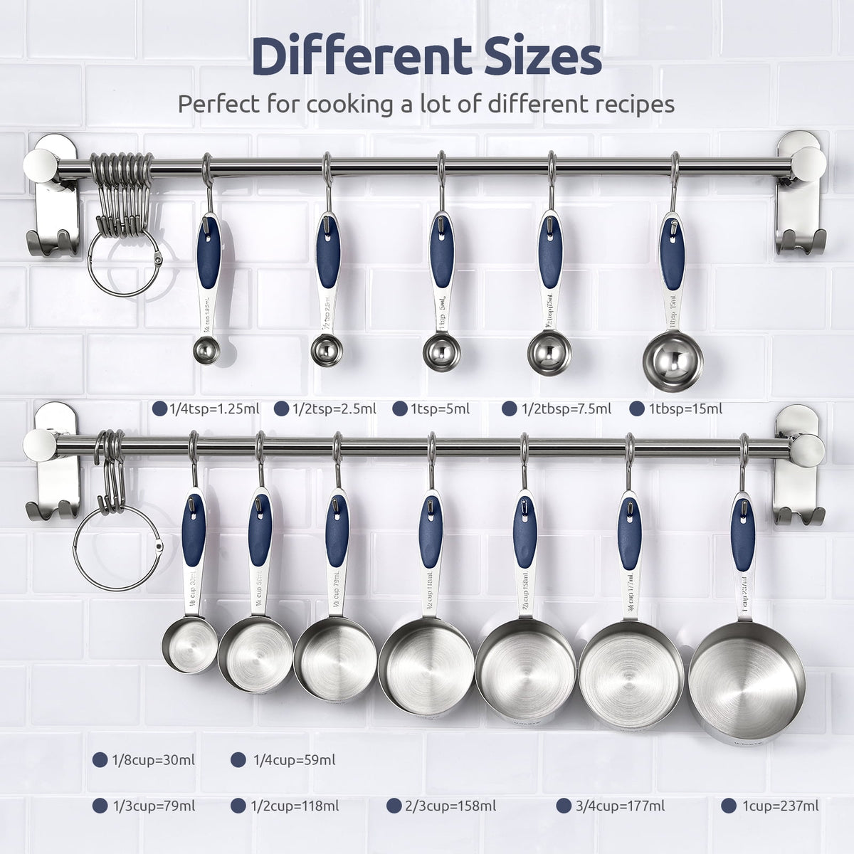 U-Taste 18/8 Stainless Steel Measuring Cups Spoons Set, Metal Stacking Measure Set for Baking Cooking, Reinforced Welded Joints, 12Pcs, Midnight Blue