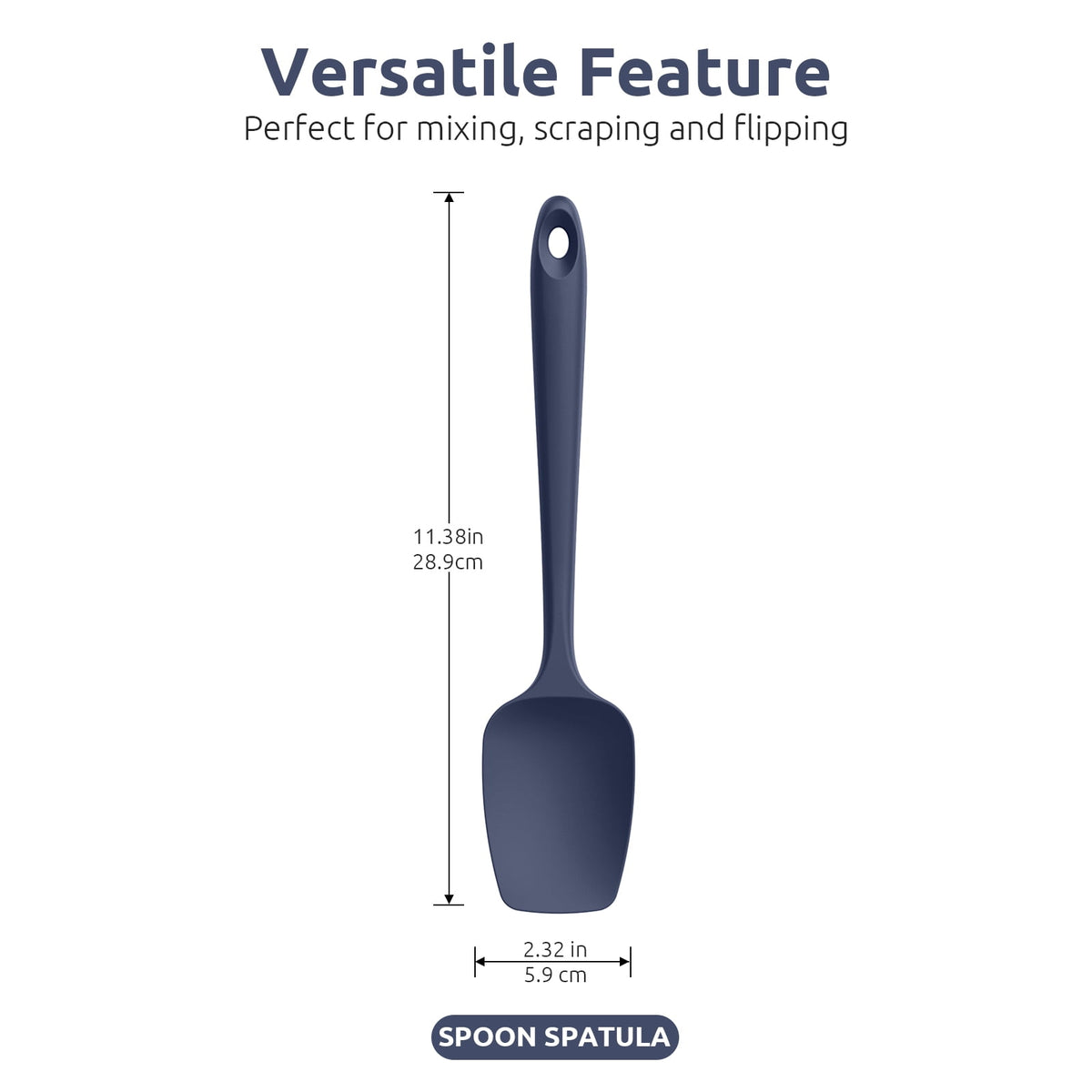 U-Taste Silicone Spoon Spatula Set of 3, 480°F Heat Resistant Food Grade Cooking Mixing Spoons, Kitchen Utensils for Nonstick Cookware, Midnight Blue