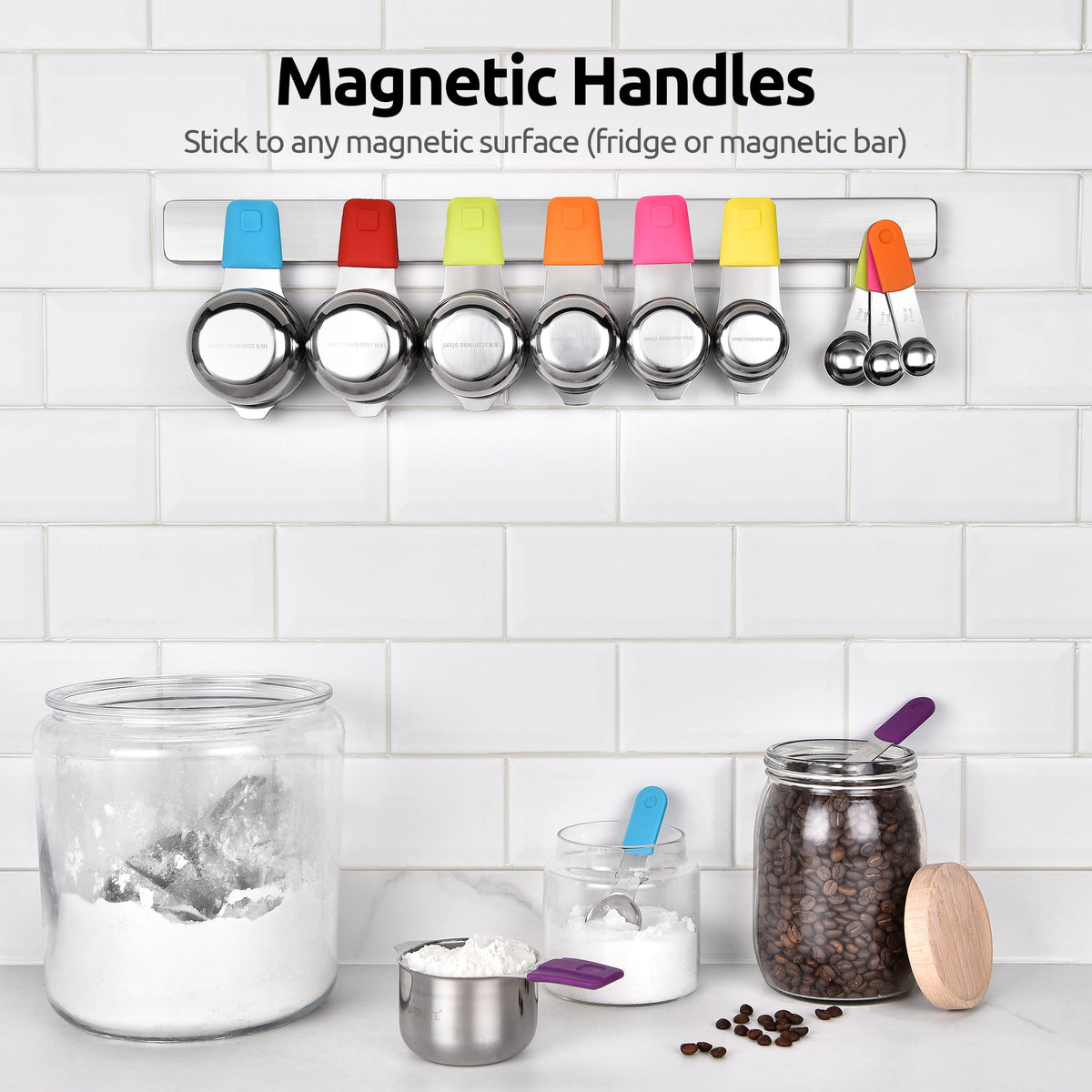 U-Taste 18/8 Stainless Steel Magnetic Measuring Cups and Spoons Set: 13-Piece Metal Stackable Kitchen Measure Set for Baking Cooking, Multicolor