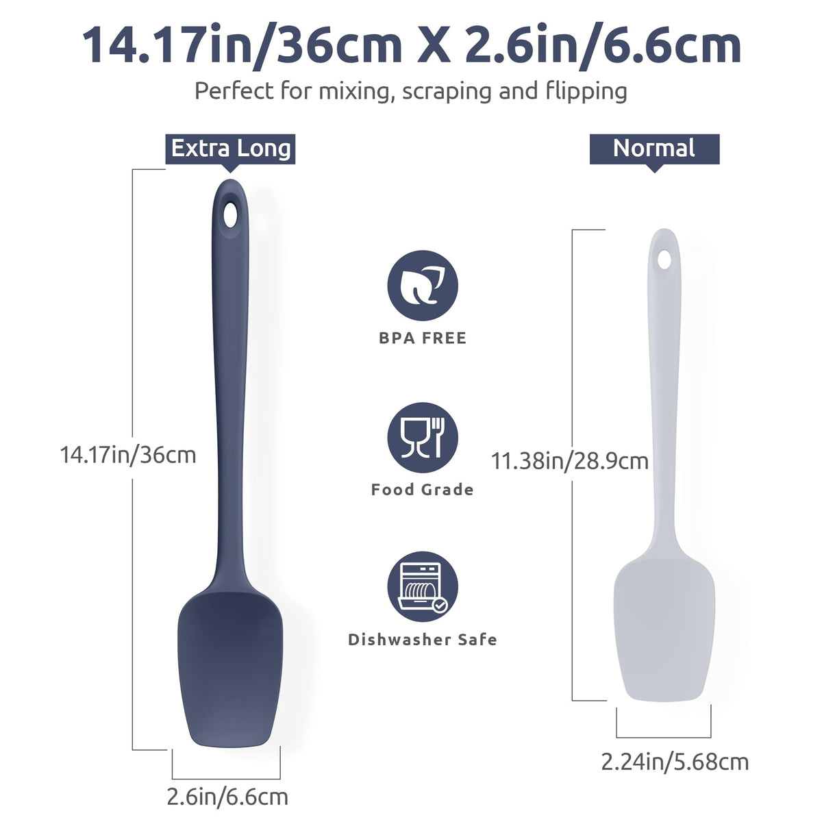 U-Taste 14in Extra Long Spoon Spatula: 600ºF Heat Resistant Silicone Spoonula Cooking Utensils for Kitchen Use, Non-Stick Scoop Scraper, Midnight Blue