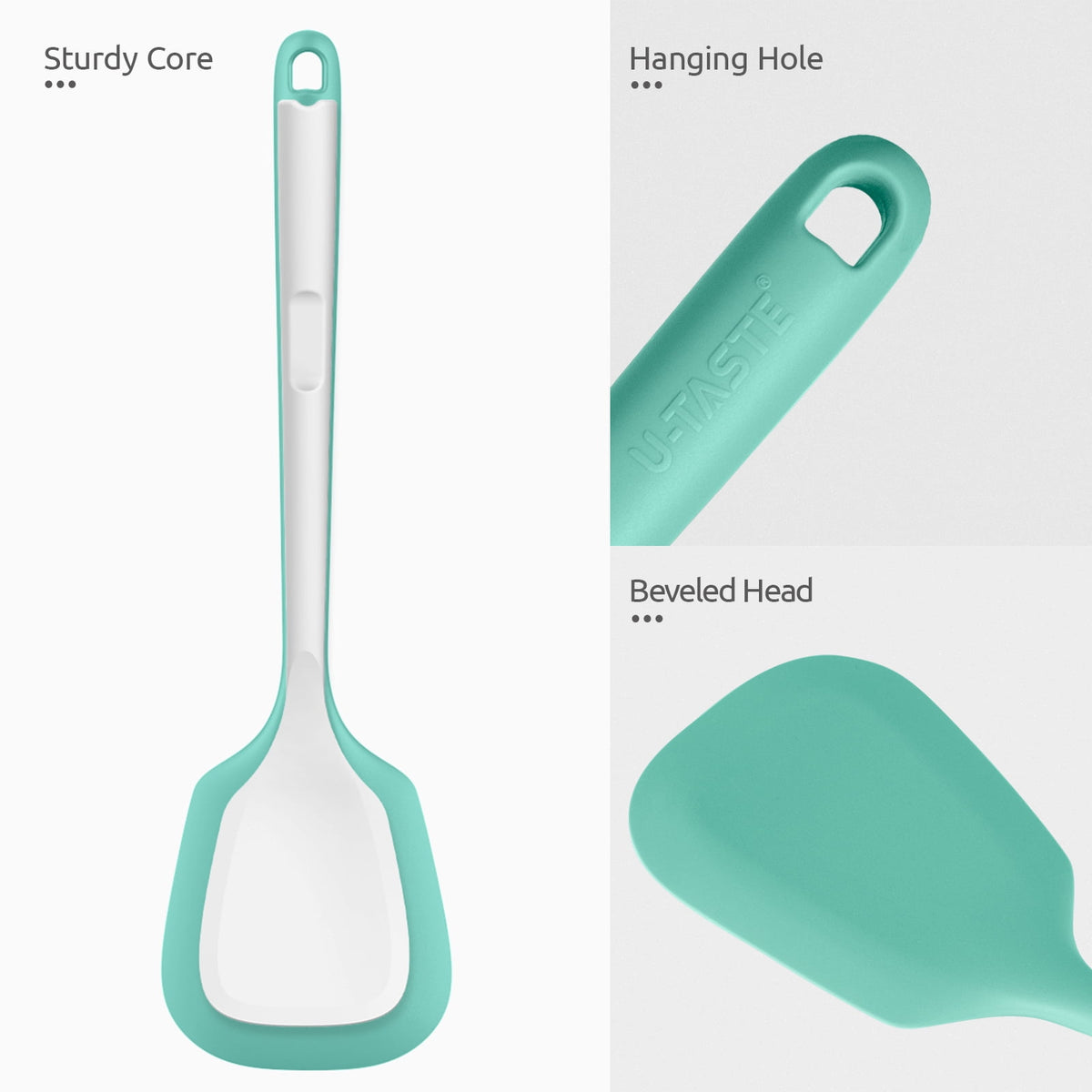 U-Taste 600°F Heat Resistant Silicone Turner, Solid Kitchen Spatula Cooking Utensil for Flipping Egg Pancake, 13.6" Long/3.7" Wide, Aqua Sky