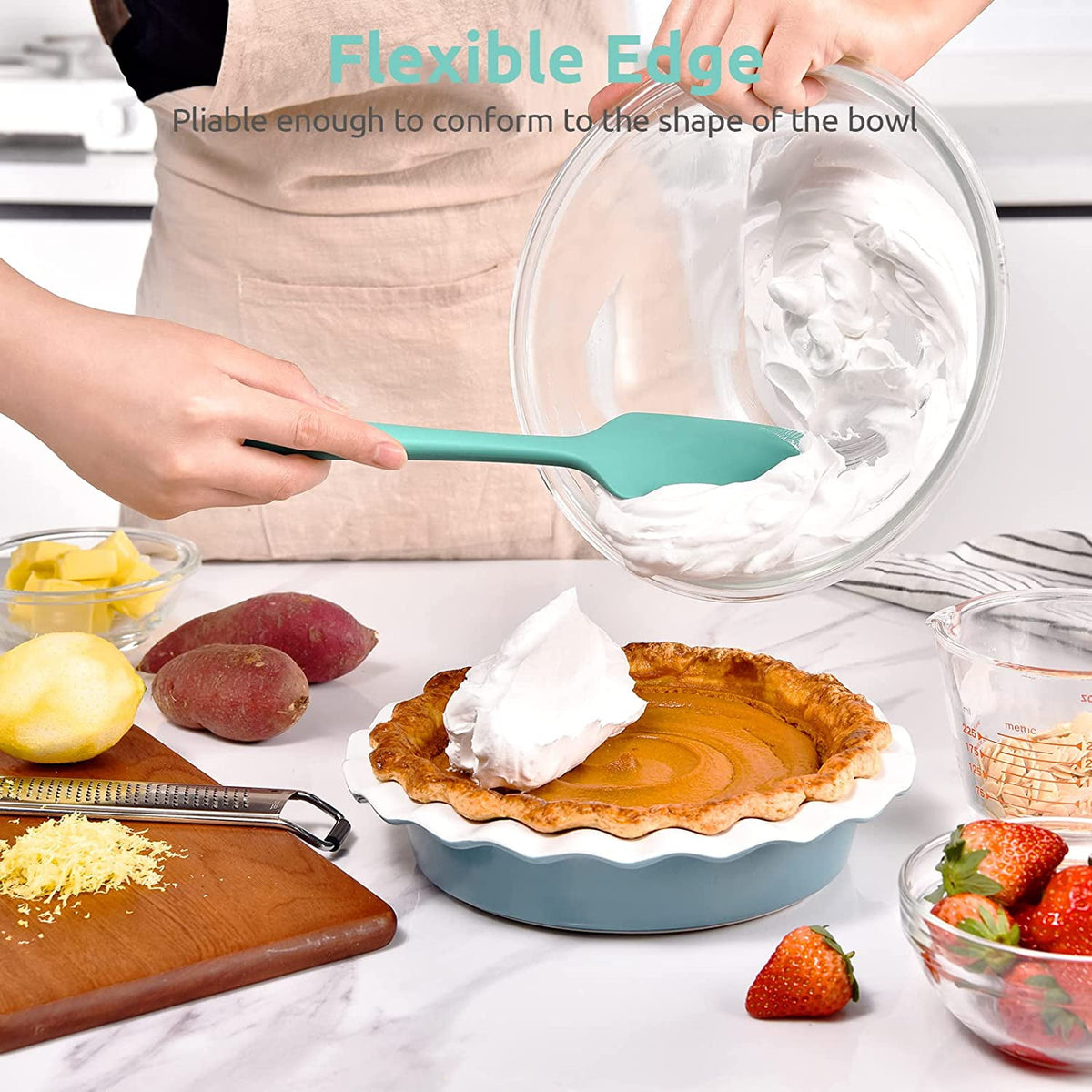 U-Taste Silicone Large Spatula, 600ºF High Heat Resistant Food Grade Rubber Seamless Bowl Scraper for Kitchen Cooking Baking Mixing, 11.38in, Aqua Sky