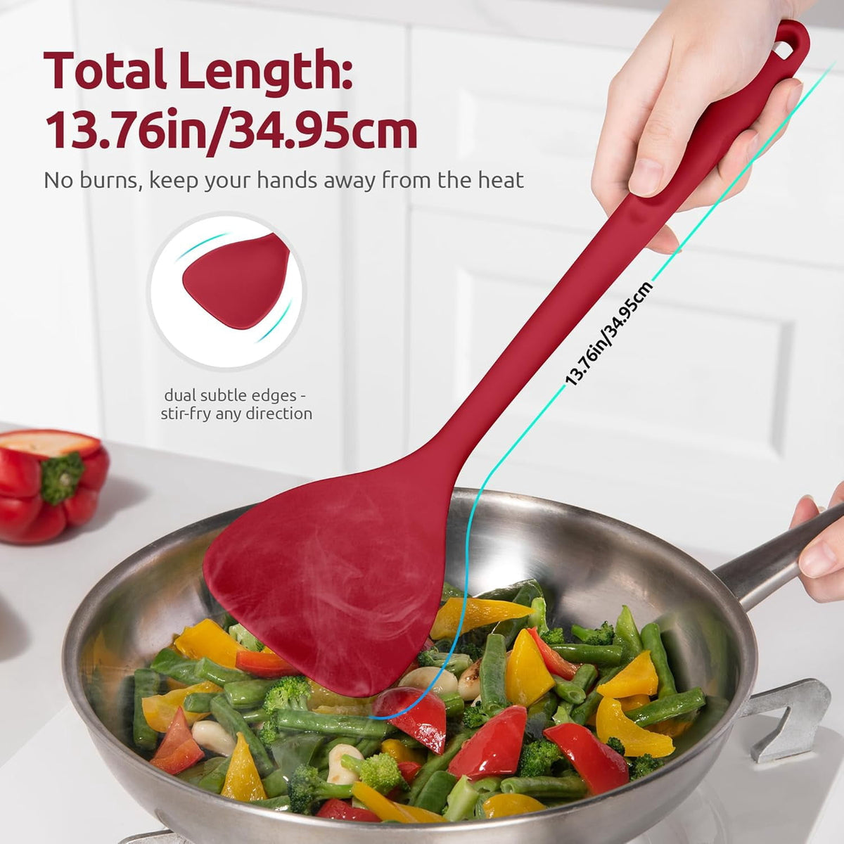U-Taste 600ºF Heat Resistant Wok Spatula: Silicone Stir Fry Tool Cooking Utensils with Flexible Edge & Sturdy Core, 13.76" Long 3.63" Wide , Red