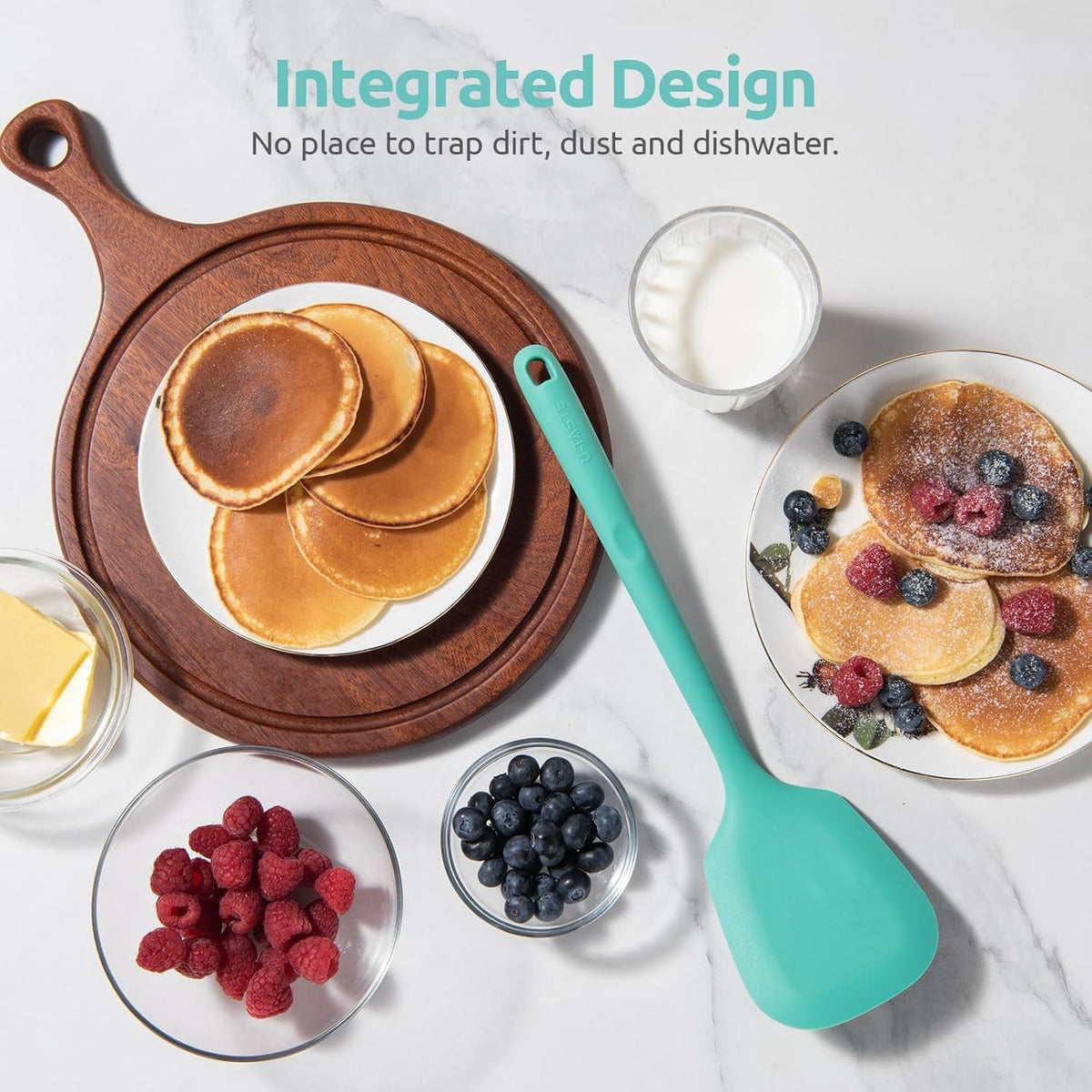 U-Taste 600°F Heat Resistant Silicone Turner Spatula Set of 2, Kitchen Cooking Utensils Set for Flipping Egg Pancake, 13.6" Long/3.7" Wide, Aqua Sky
