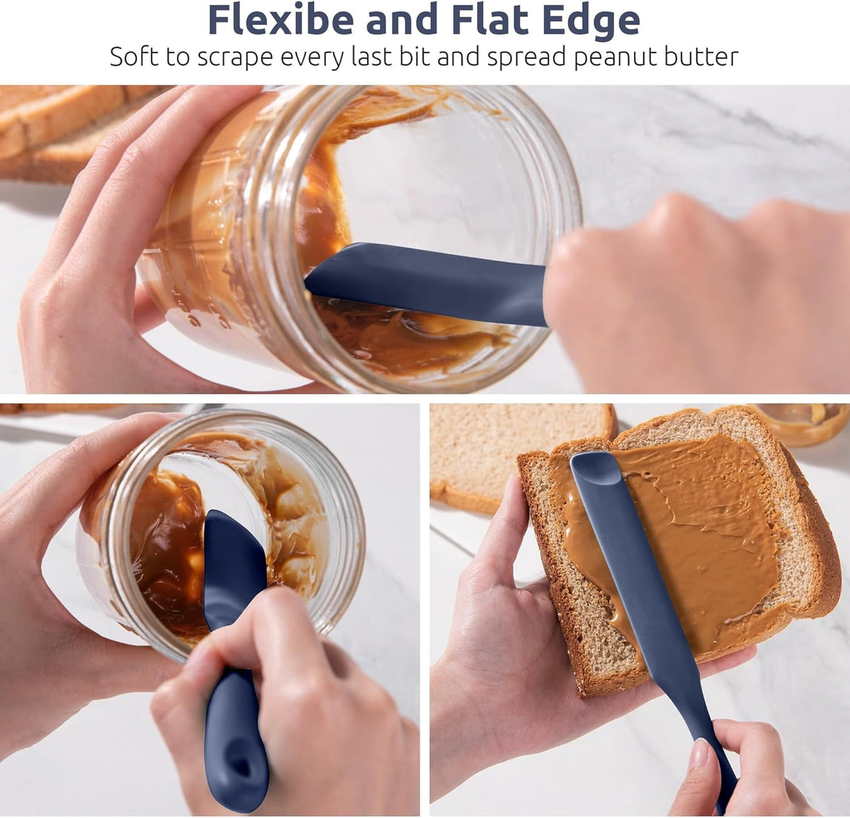 U-Taste 600ºF Heat Resistant Silicone Spatulas Set, Food Grade Baking Scraper Kitchen Cooking Utensils, Upgraded Sturdy Handle, 4Pcs, Midnight Blue