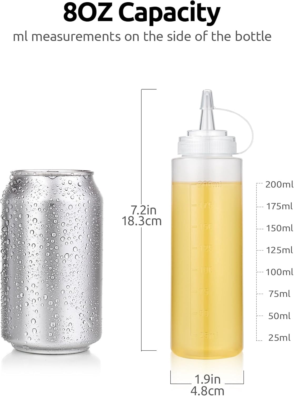 U-Taste 8oz Condiment Squeeze Bottles: Sauce Bottles with Twist on Caps and Measurement, Leakproof Squirt Reusable Plastic Oil Container Dispenser for Ketchup, BBQ, Salad, Dressing (Pack of 6)