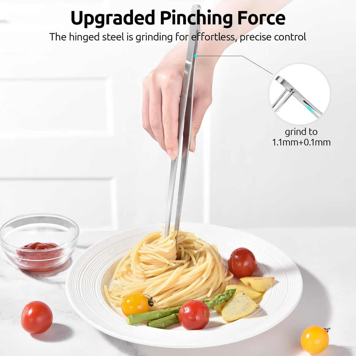 U-Taste Kitchen Cooking Tweezer, 18/8 Stainless Steel Food Grade Metal Food Tong with Non Slip Tips for Plating Serving Grilling, 12in/Round Tip