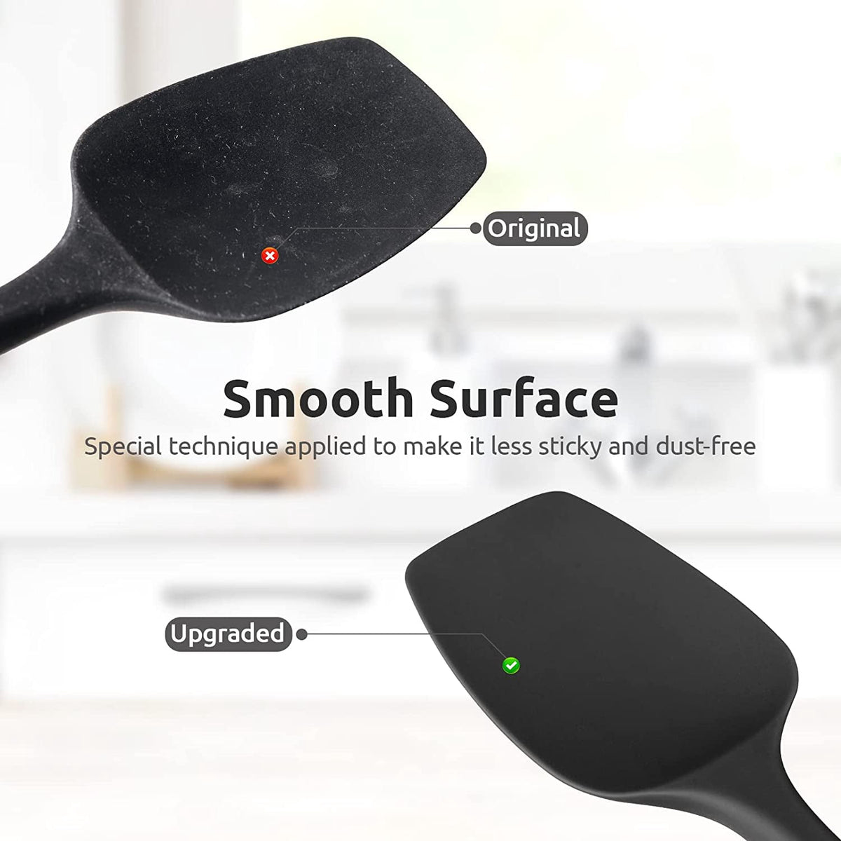U-Taste Silicone Spoon Spatula, 600ºF High Heat Resistant Kitchen Spoons for Cooking Mixing Stirring, 11.38in Food Grade Rubber Spoonula Scoop, Black