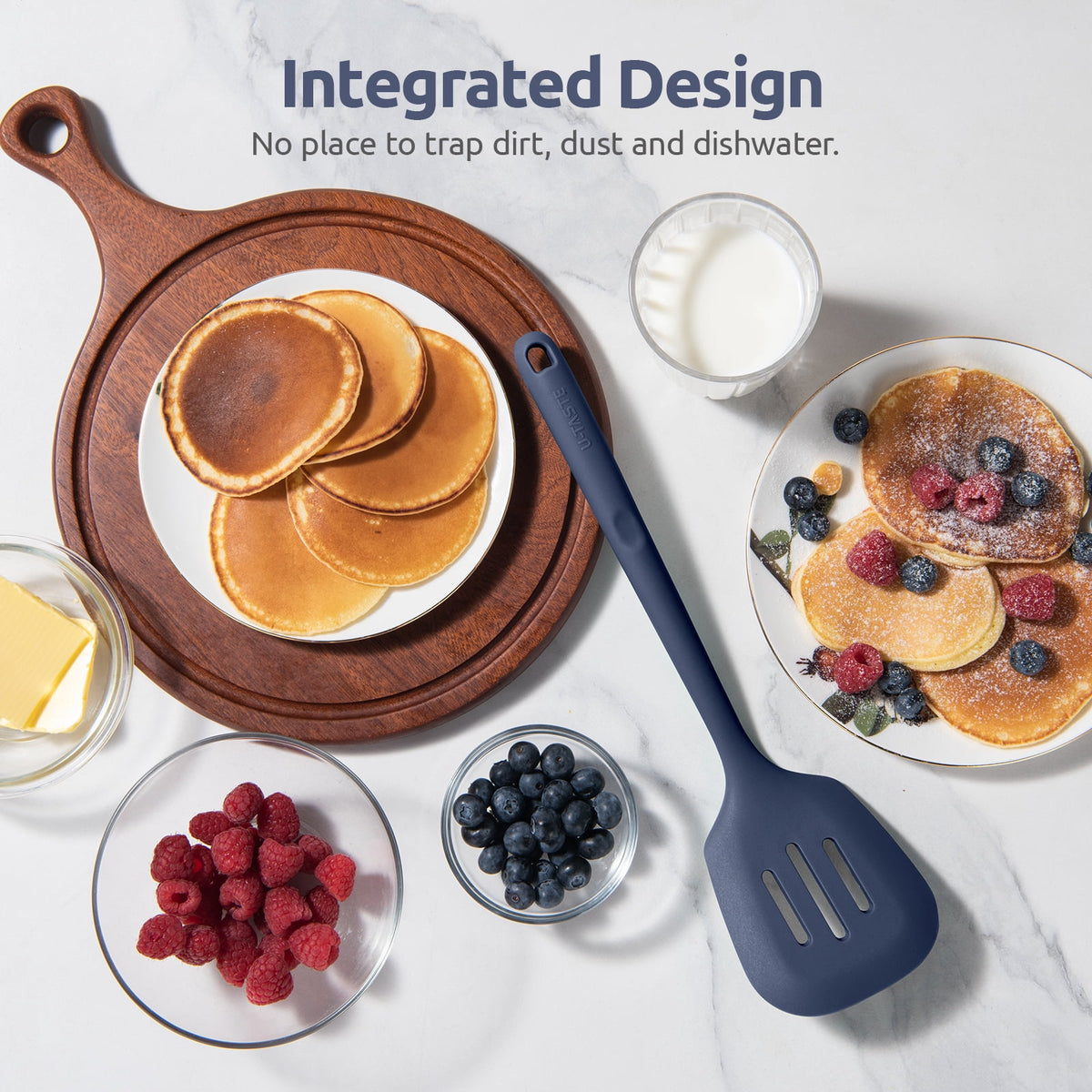 600°F Heat Resistant Slotted Turner: U-Taste 13.6in Silicone Kitchen Spatula Flipper, 3.85in Wide BPA Free Flexible Thin Rubber Cooking Utensil for Egg, Pancake in Nonstick Cookware (Midnight Blue)