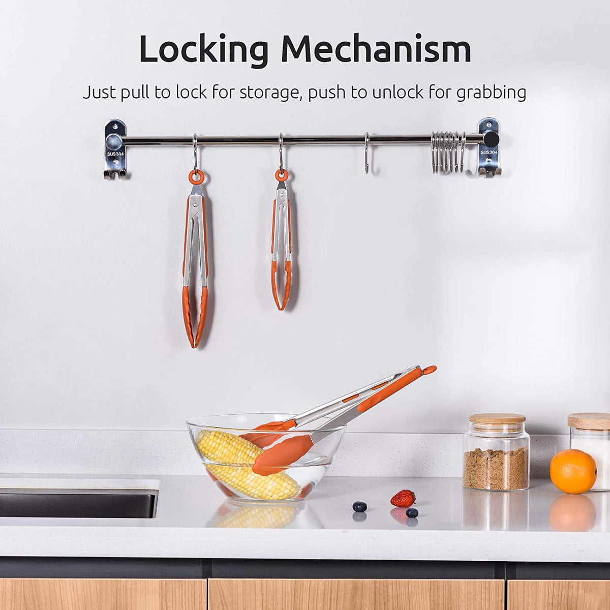 U-Taste 600ºF Heat-Resistant Kitchen Tongs for Cooking, Silicone Tong Utensils Set for Food Serving, Rubber Salad/Grill/BBQ Tongs, 7/9/12in, Orange
