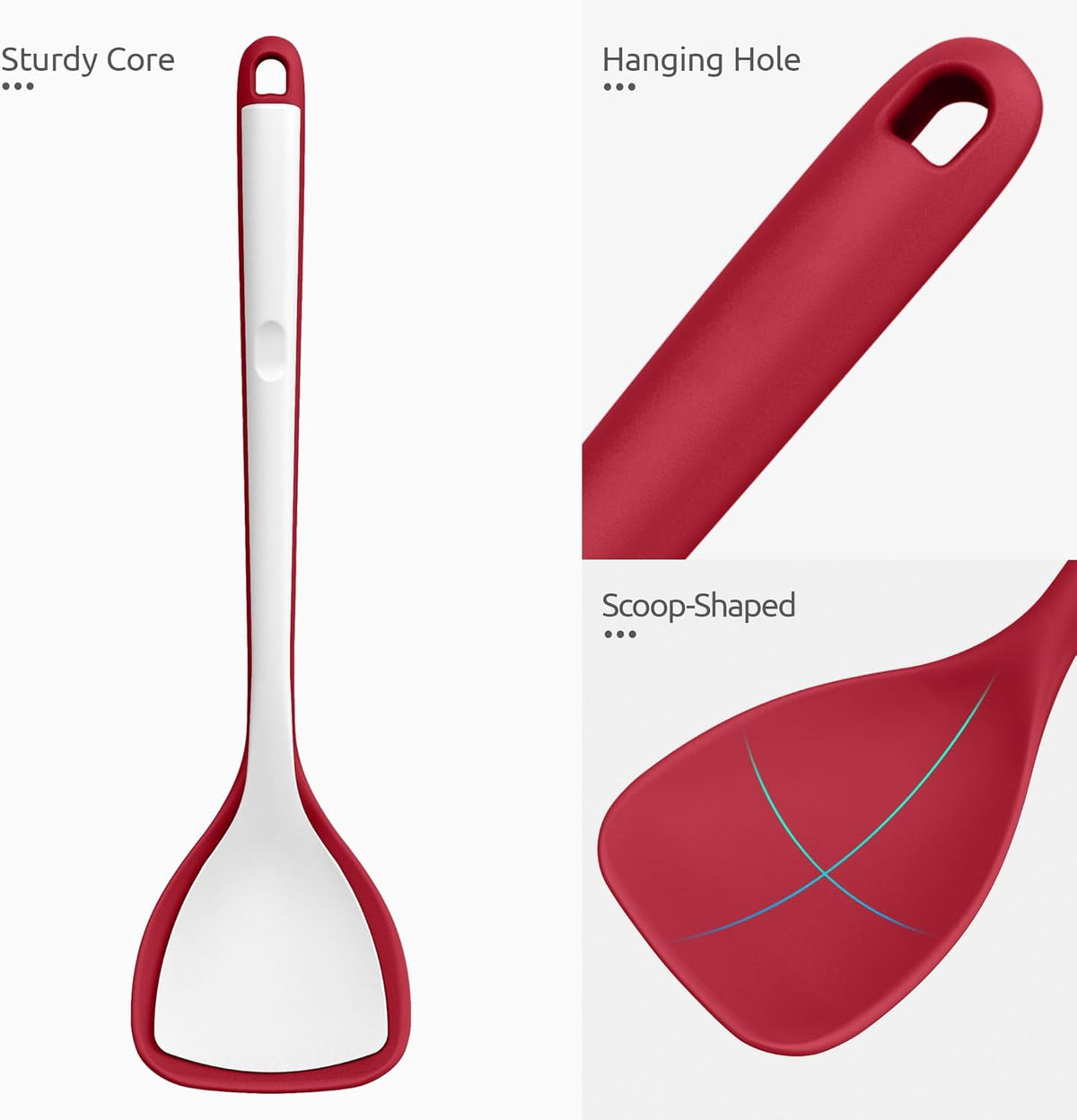 U-Taste 600ºF Heat Resistant Wok Spatula: Silicone Stir Fry Tool Cooking Utensils with Flexible Edge & Sturdy Core, 13.76" Long 3.63" Wide , Red