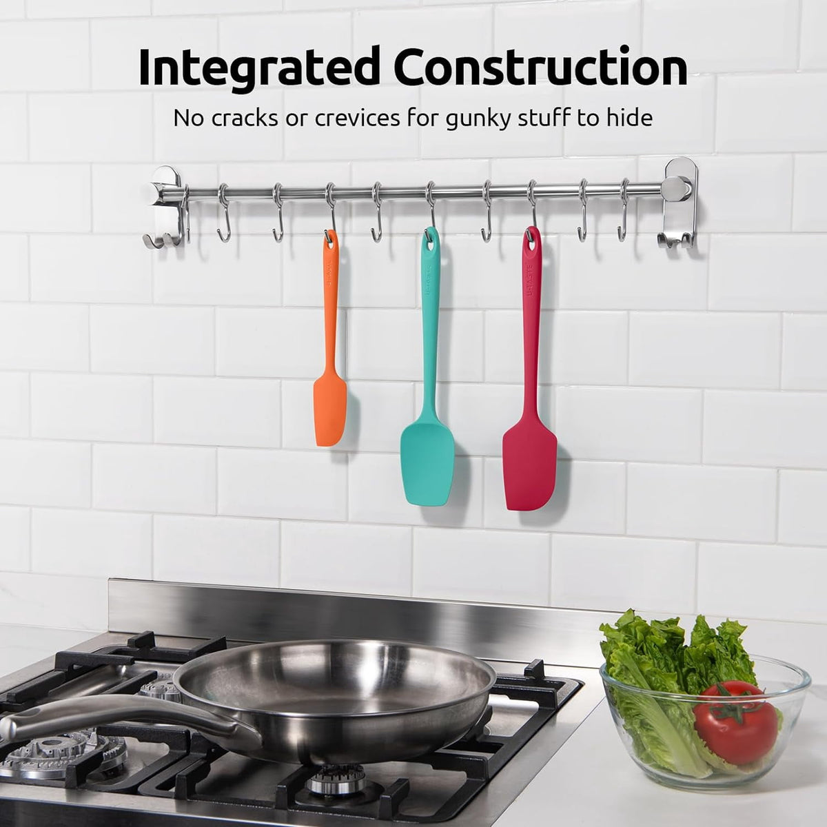 U-Taste Silicone Spatula Set of 3, 600°F High Heat Resistant Kitchen Cooking Utensils Baking Supplies, Food Grade Seamless Rubber Scraper, Multicolor
