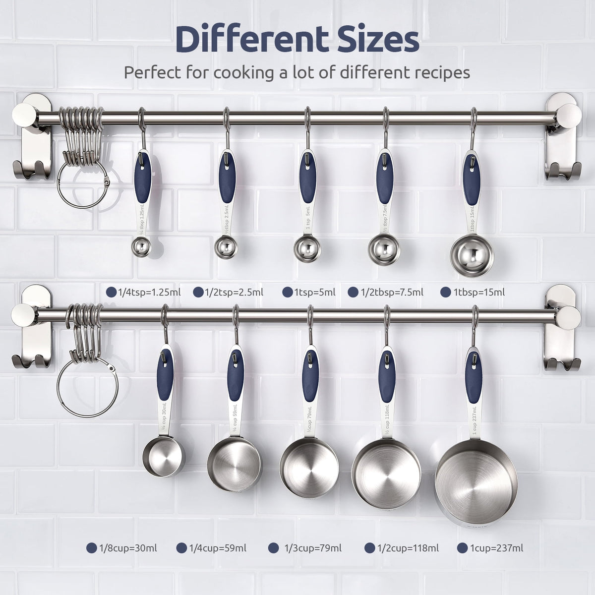 U-Taste 18/8 Stainless Steel Measuring Cups Spoons Set, Metal Stacking Measure Set for Baking Cooking, Reinforced Welded Joints, 10Pcs, Midnight Blue
