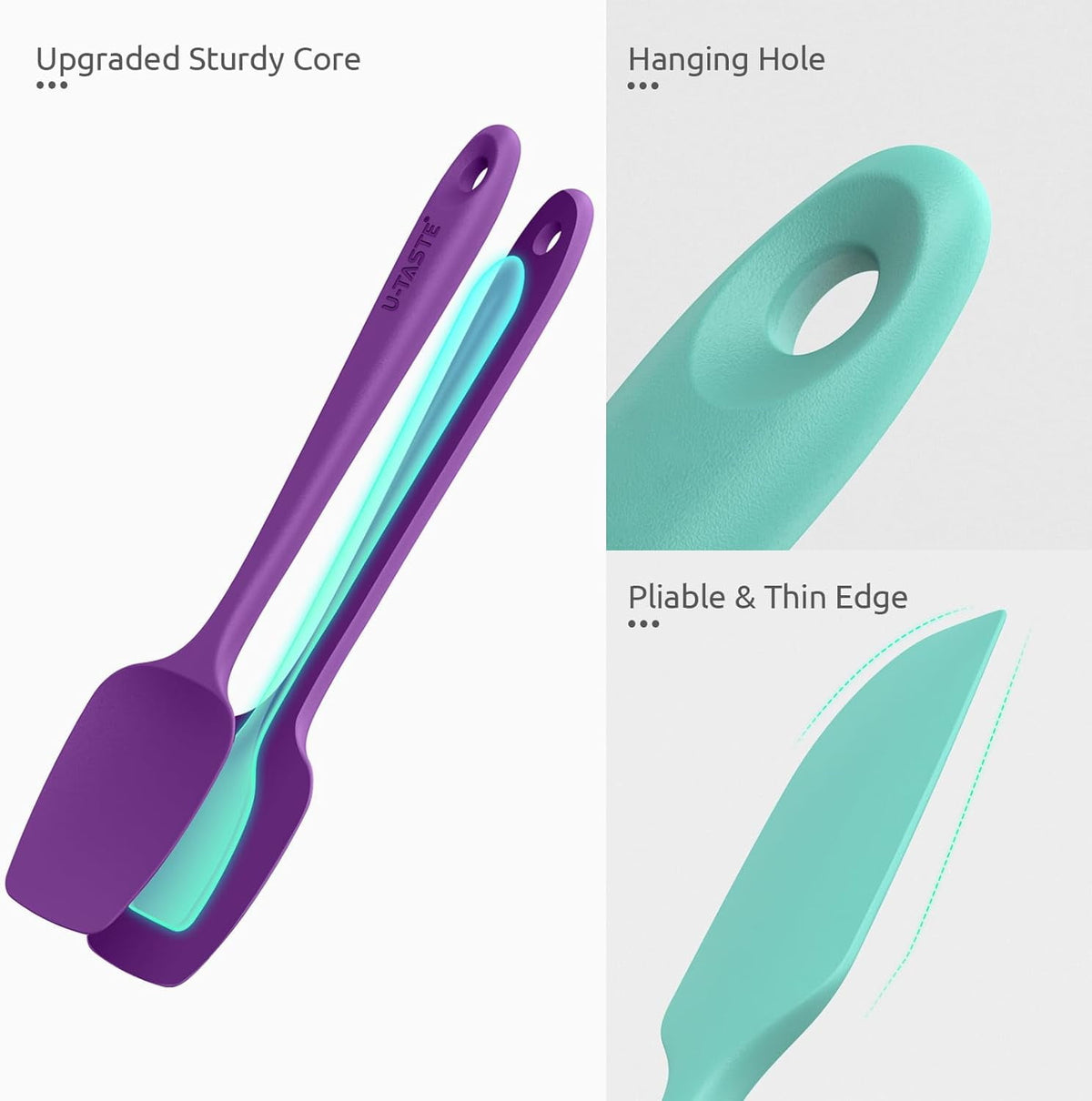 U-Taste Silicone Spatula Set of 4, 600°F High Heat Resistant Kitchen Cooking Utensils Baking Supplies, Food Grade Seamless Rubber Scraper, Colorful
