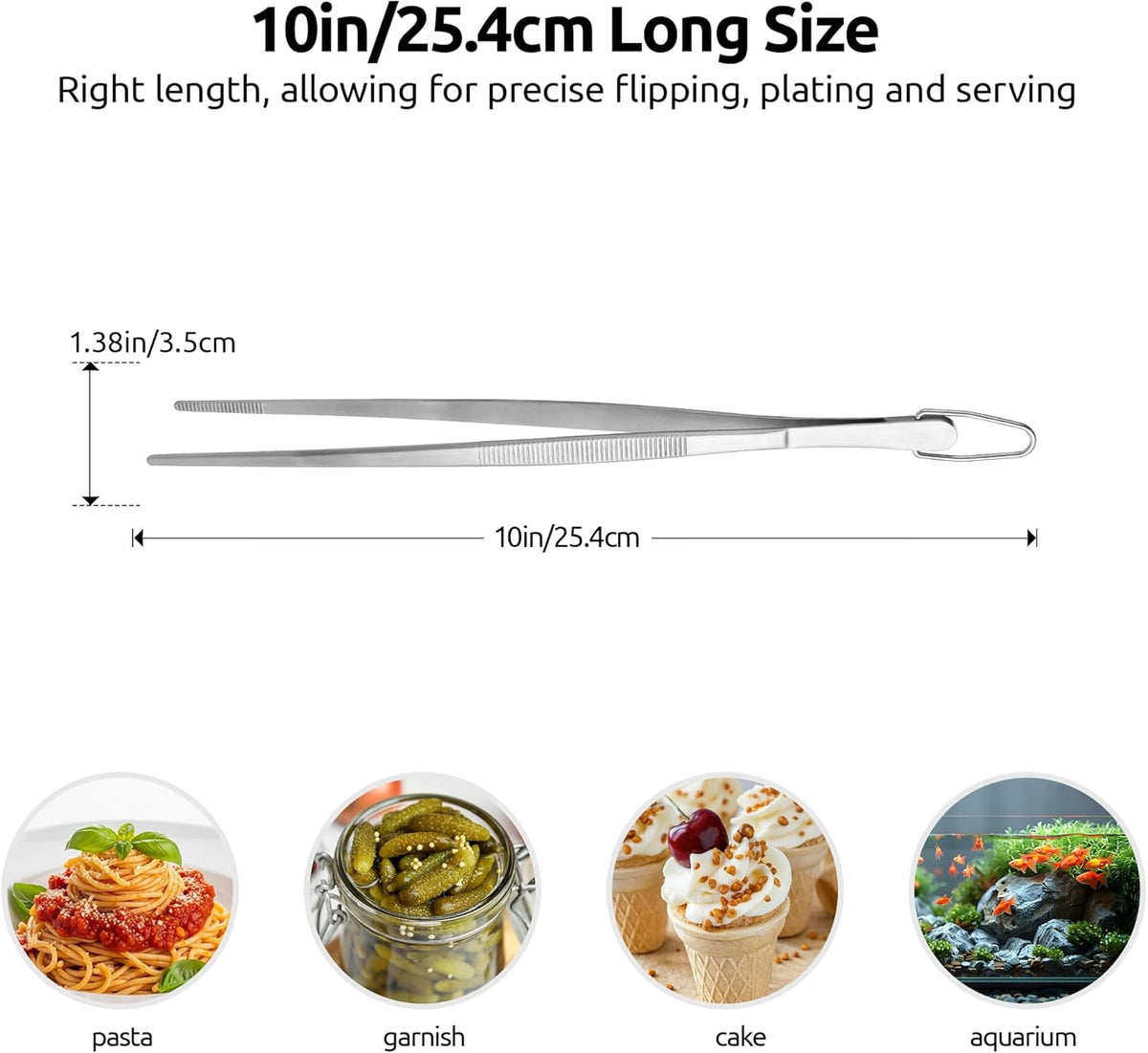 U-Taste Kitchen Cooking Tweezer, 18/8 Stainless Steel Food Grade Metal Food Tong with Non Slip Tips for Plating Serving Grilling, 10in/Pointed Tip