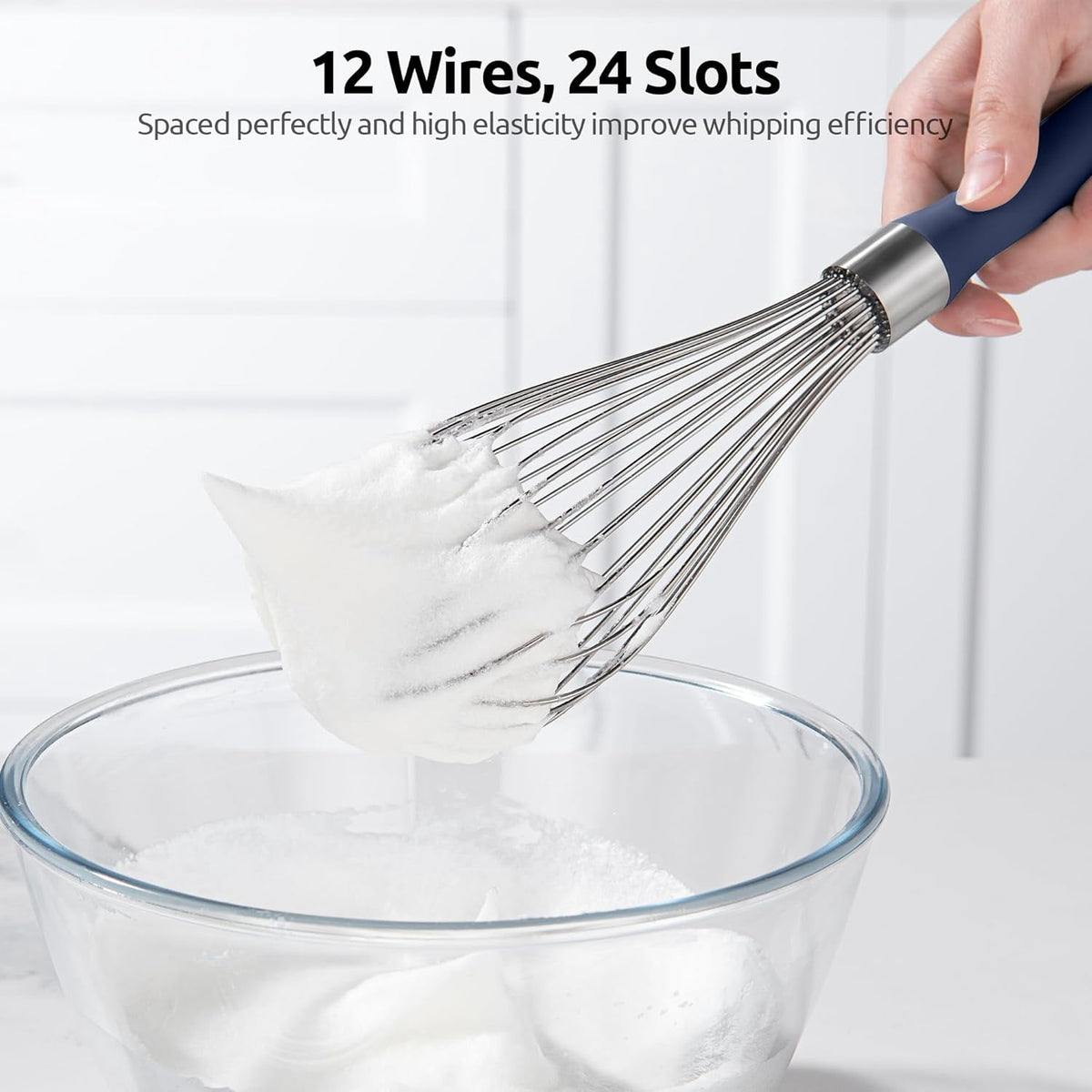 U-Taste Kitchen Wire Whisk for Cooking, 18/10 Stainless Steel Egg Beater with 12 Wires, Baking Tool for Whisking Mixing Stirring, L, Midnight Blue