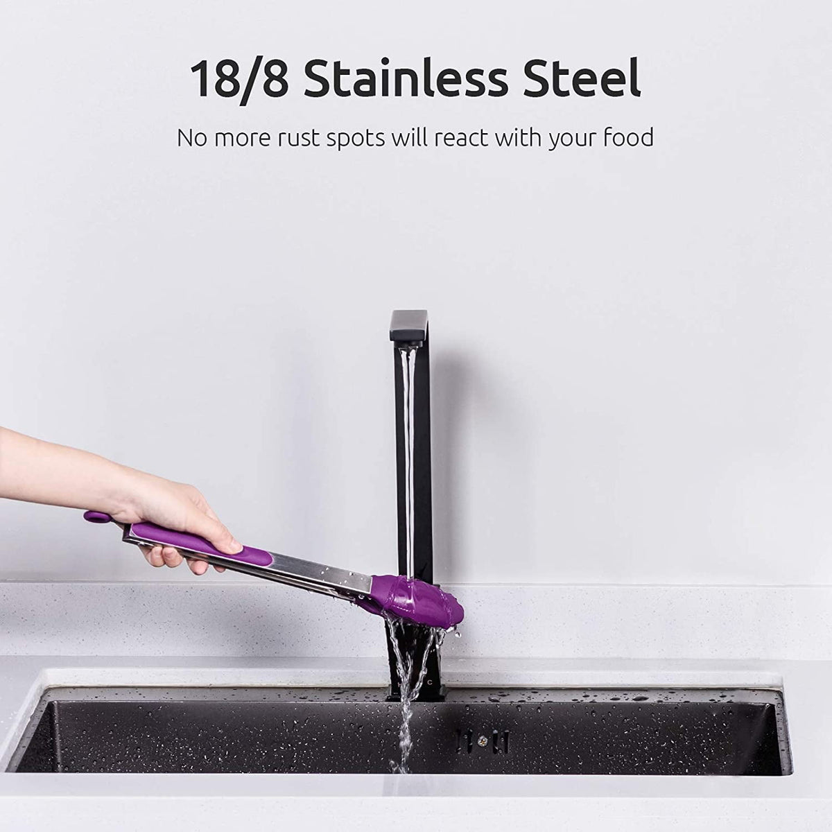U-Taste 600ºF Heat-Resistant Kitchen Tongs for Cooking, Silicone Tong Utensils Set for Food Serving, Rubber Salad/Grill/BBQ Tongs, 7/9/12in, Purple