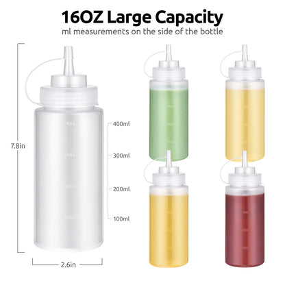 U-Taste 24 OZ Condiment Squeeze Bottles: Sauce Bottles with Twist on Caps and Measurement, Leakproof Squirt Reusable Plastic Oil Container Dispenser for Ketchup/BBQ/Grilling/Salad/Dressing